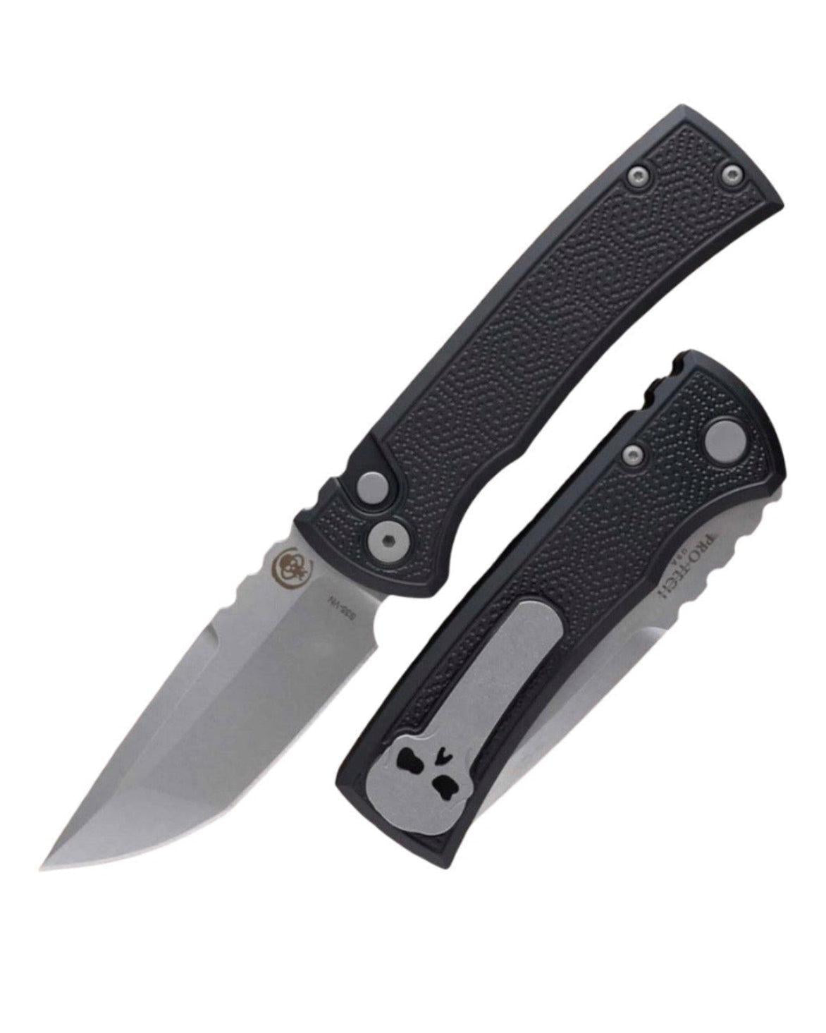 Chaves Knives-Chaves x ProTech 229 Redencion Auto - Black Double Spiral Stipple Milled Handles - Stonewash Tanto S35vn Blade-1-Urban Cutlery