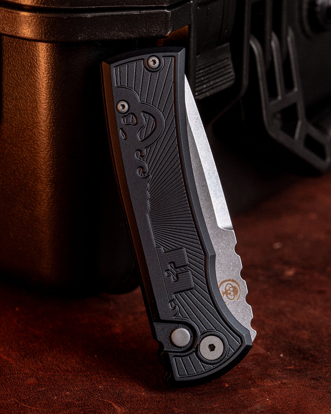 Chaves x ProTech 229 Redencion Auto - Black Key Milled Handles - Stonewash S35vn Blade