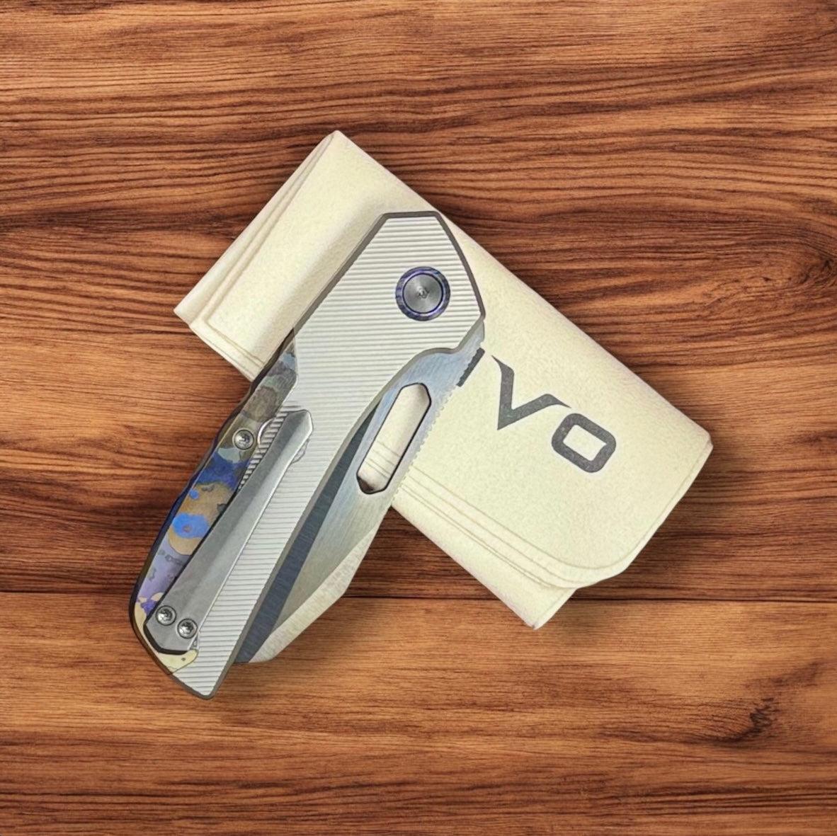 Divo Knives-Divo Fireball - Blade Show Atlanta Exclusive - Bead Blast Ti Handle with Zircuti Backstrap & Pivot Collar - DLC Belt Satin S90V-3-Urban Cutlery