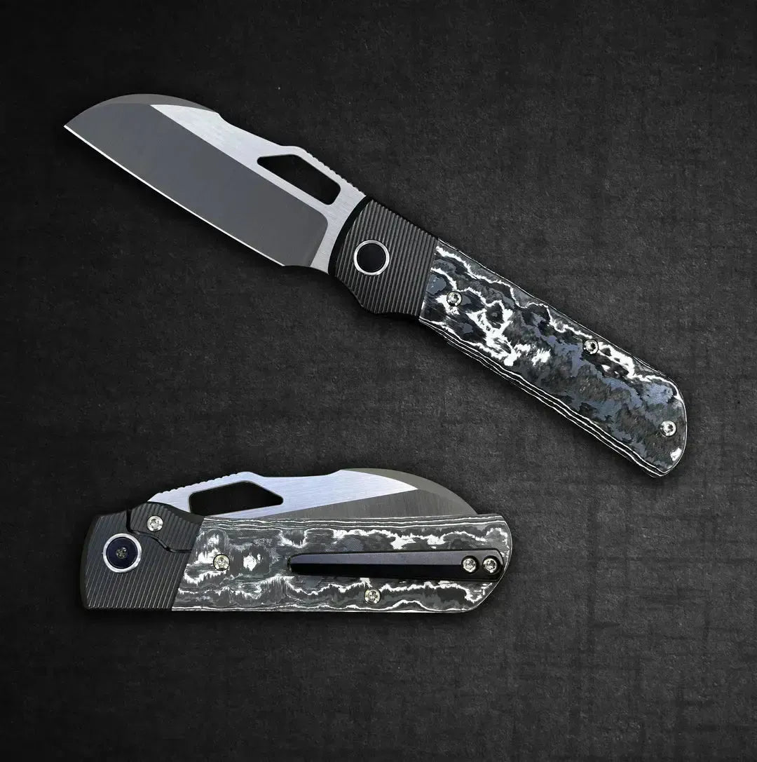 Divo Knives-Divo Stout V2 - RIGHTY - White Storm - Two-Tone DLC Belt Satin Blade-1-Urban Cutlery