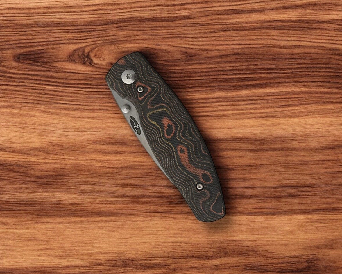 Three Rivers Mfg. (TRM) Neutron 2 FRAME LOCK - CAMOCARBON MOKUME 3D CONTOURED (Showside) Handles - 20CV Blade