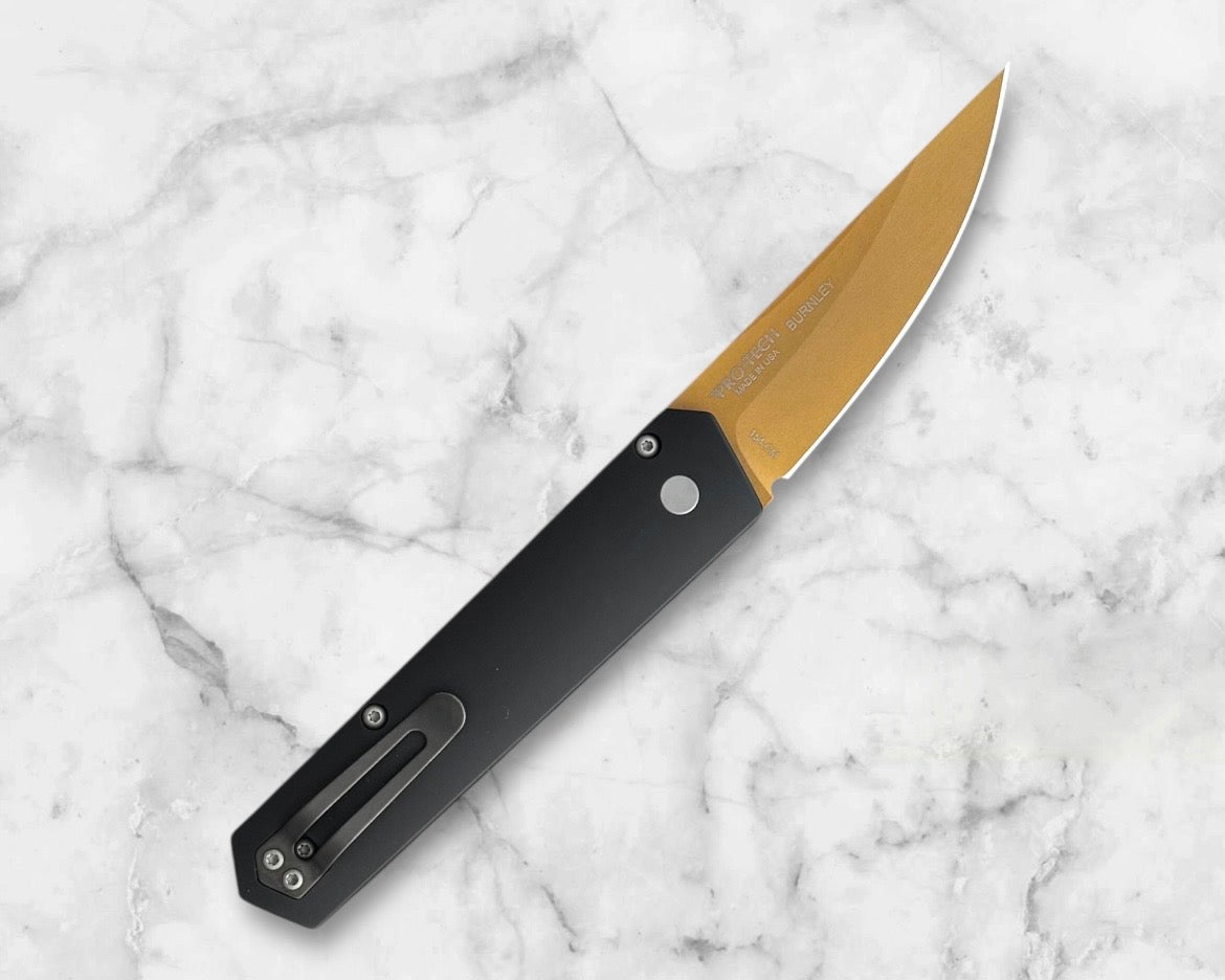 Pro-Tech 2025 F&F Show Exclusive Boker Burnley Kwaiken AUTO - Black Aluminum Handle - Tan 154CM Kwaiken Blade