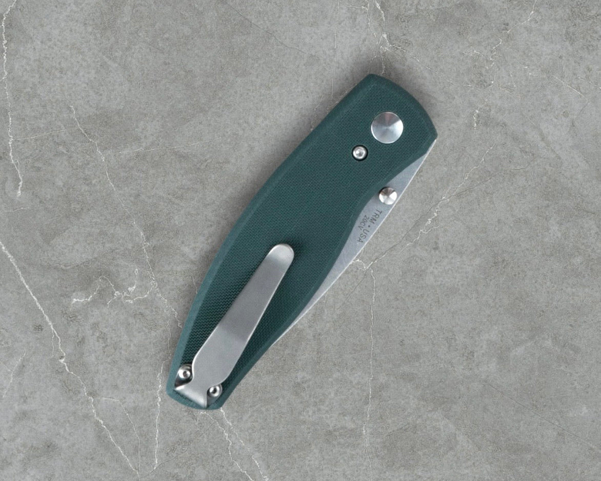 Three Rivers Mfg. (TRM) Neutron 2 - FOREST GREEN G10 Flat Handles - 20CV Blade