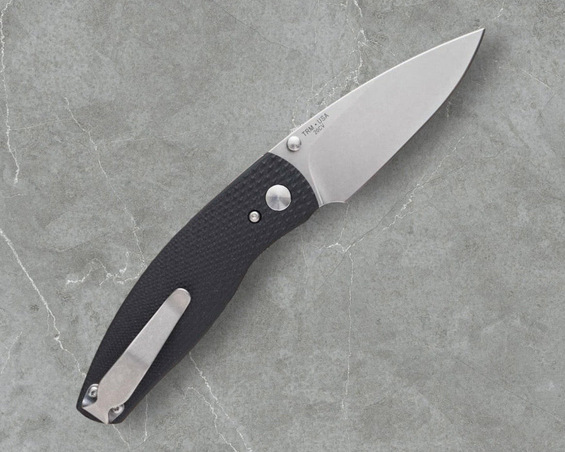 Three Rivers Mfg. (TRM) Neutron 2 - JET BLACK G10 3D Contoured LIZARD SKIN Handles - 20CV Blade