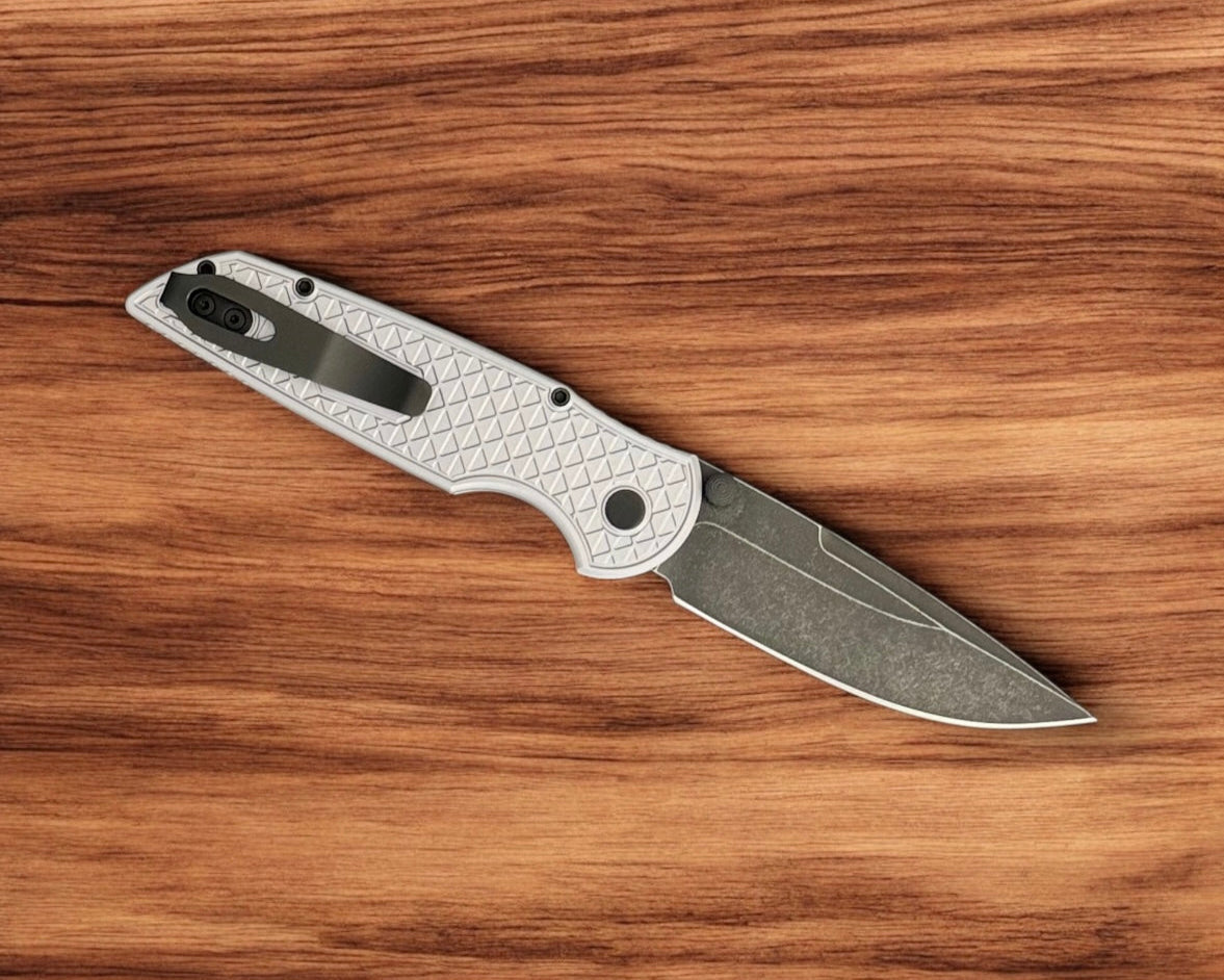Pro-Tech NYCKS25.INT.1 NYCKS Special TR-3 INTEGRITY Manual - Relic Textured Grey Handle - DLC Wash s35vn Blade - Black Lip Pearl Button /20