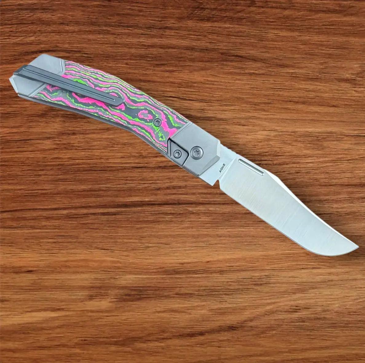 Jack Wolf Knives-Jack Wolf Knives - BIONIC JACK - CAMOCARBON WATERMELON SUGAR - w/ FREE Skiff Bearings-Urban Cutlery