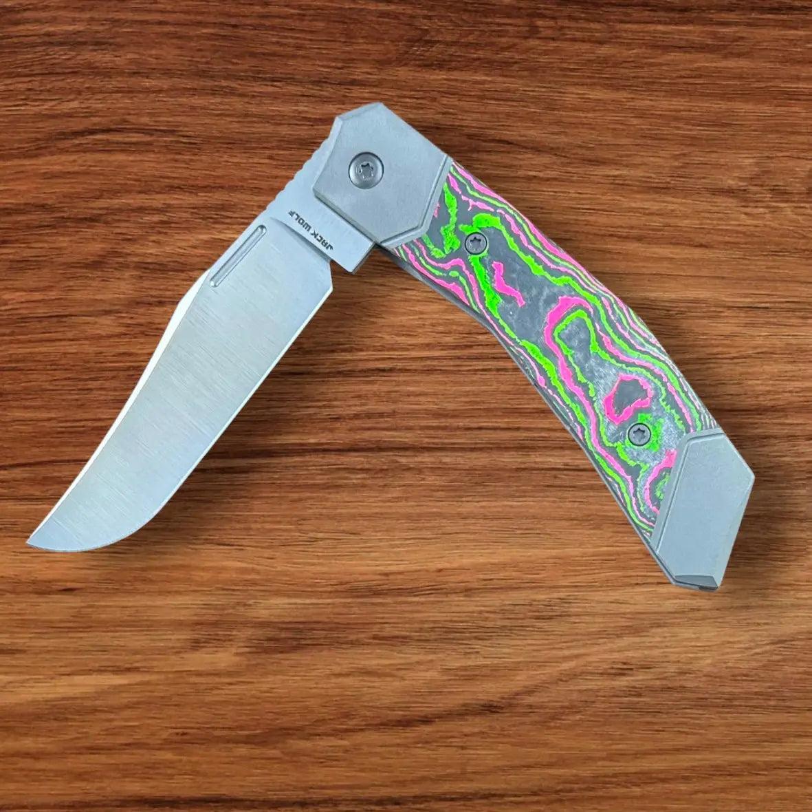 Jack Wolf Knives-Jack Wolf Knives - BIONIC JACK - CAMOCARBON WATERMELON SUGAR - w/ FREE Skiff Bearings-Urban Cutlery