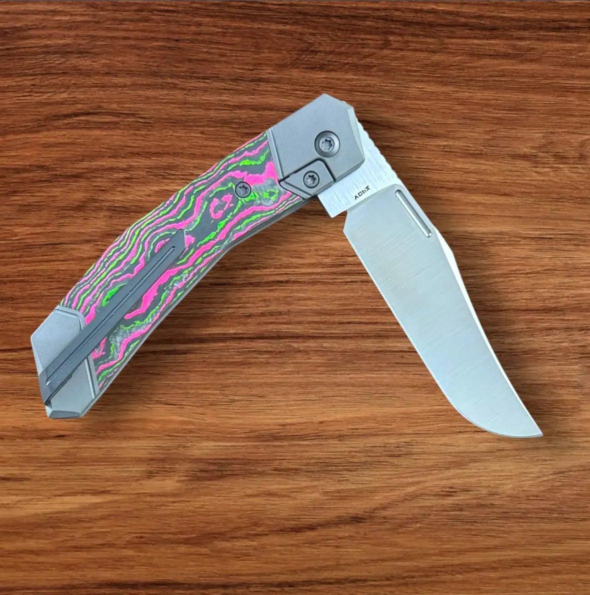 Jack Wolf Knives-Jack Wolf Knives - BIONIC JACK - CAMOCARBON WATERMELON SUGAR - w/ FREE Skiff Bearings-Urban Cutlery