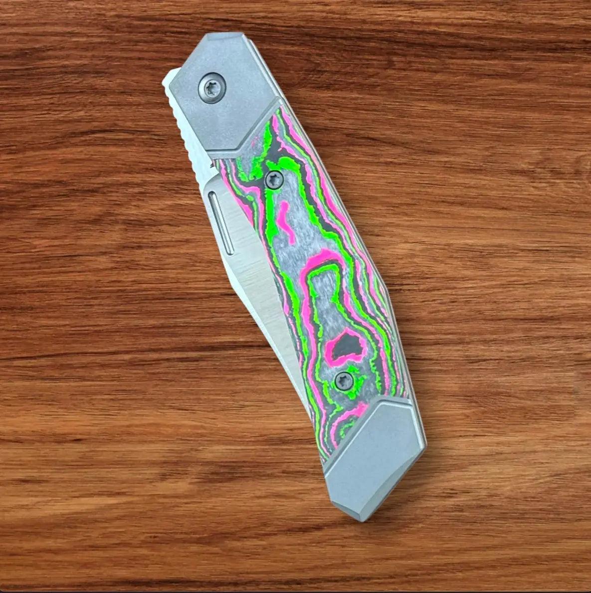 Jack Wolf Knives-Jack Wolf Knives - BIONIC JACK - CAMOCARBON WATERMELON SUGAR - w/ FREE Skiff Bearings-Urban Cutlery