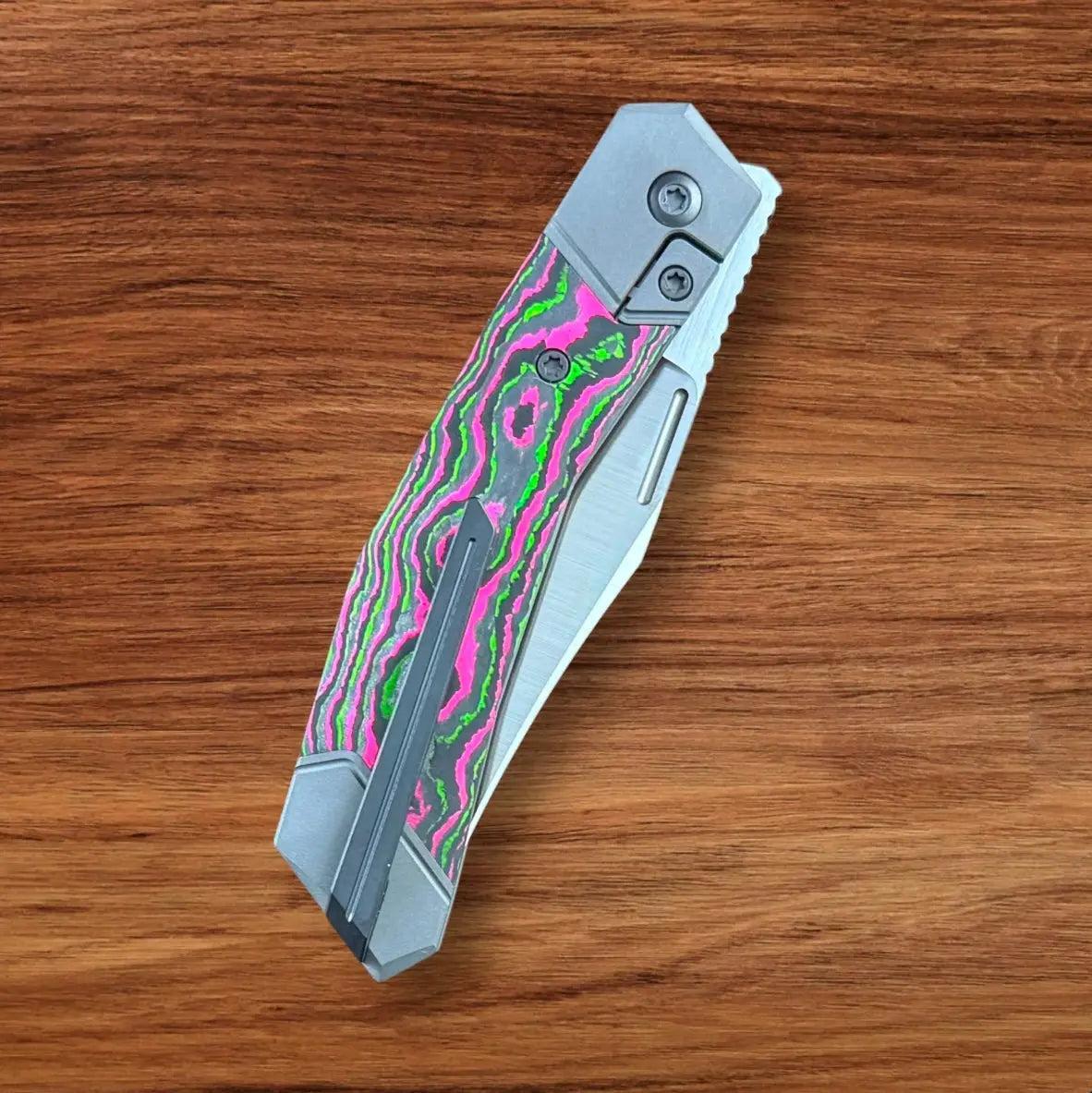 Jack Wolf Knives-Jack Wolf Knives - BIONIC JACK - CAMOCARBON WATERMELON SUGAR - w/ FREE Skiff Bearings-Urban Cutlery