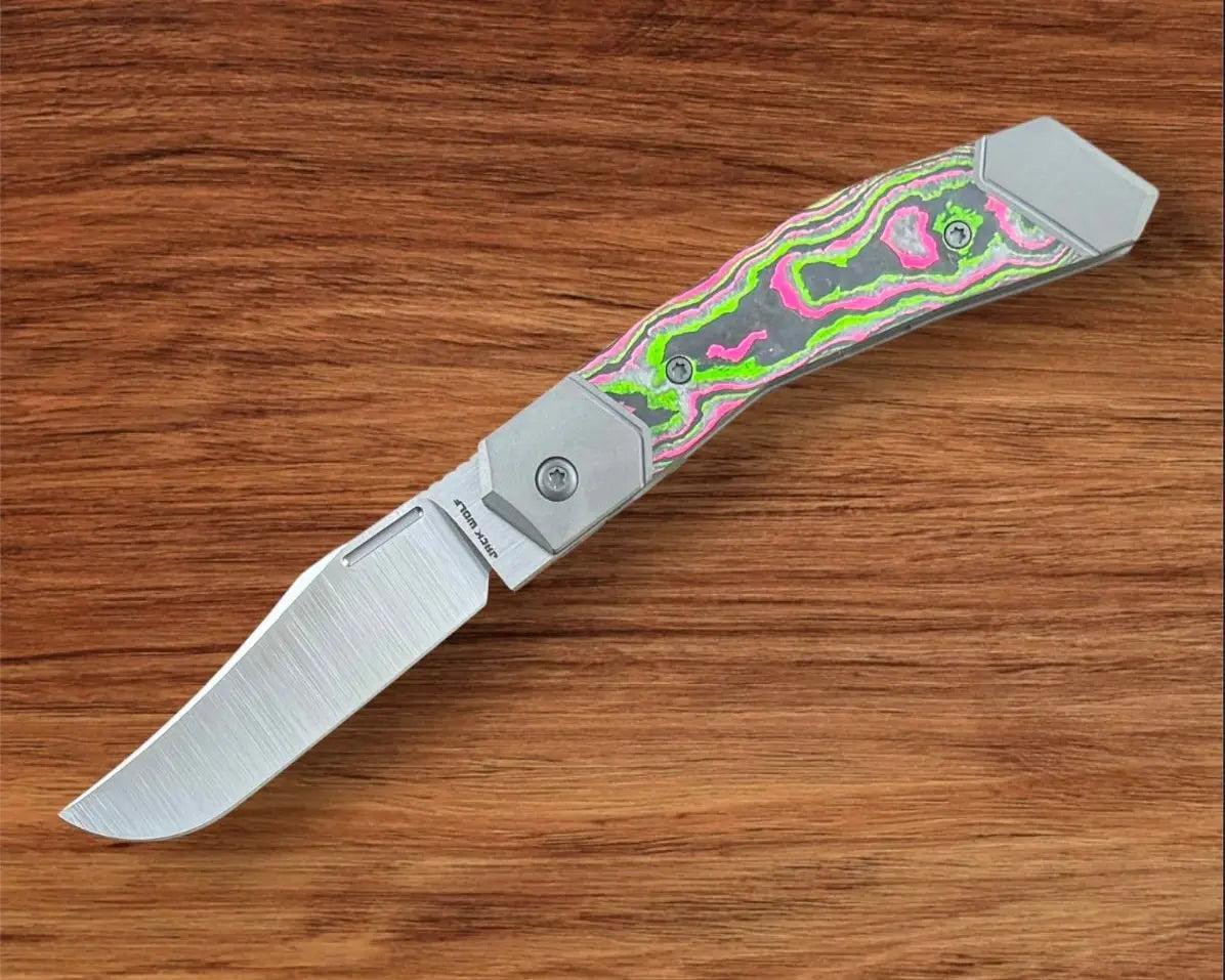 Jack Wolf Knives-Jack Wolf Knives - BIONIC JACK - CAMOCARBON WATERMELON SUGAR - w/ FREE Skiff Bearings-Urban Cutlery