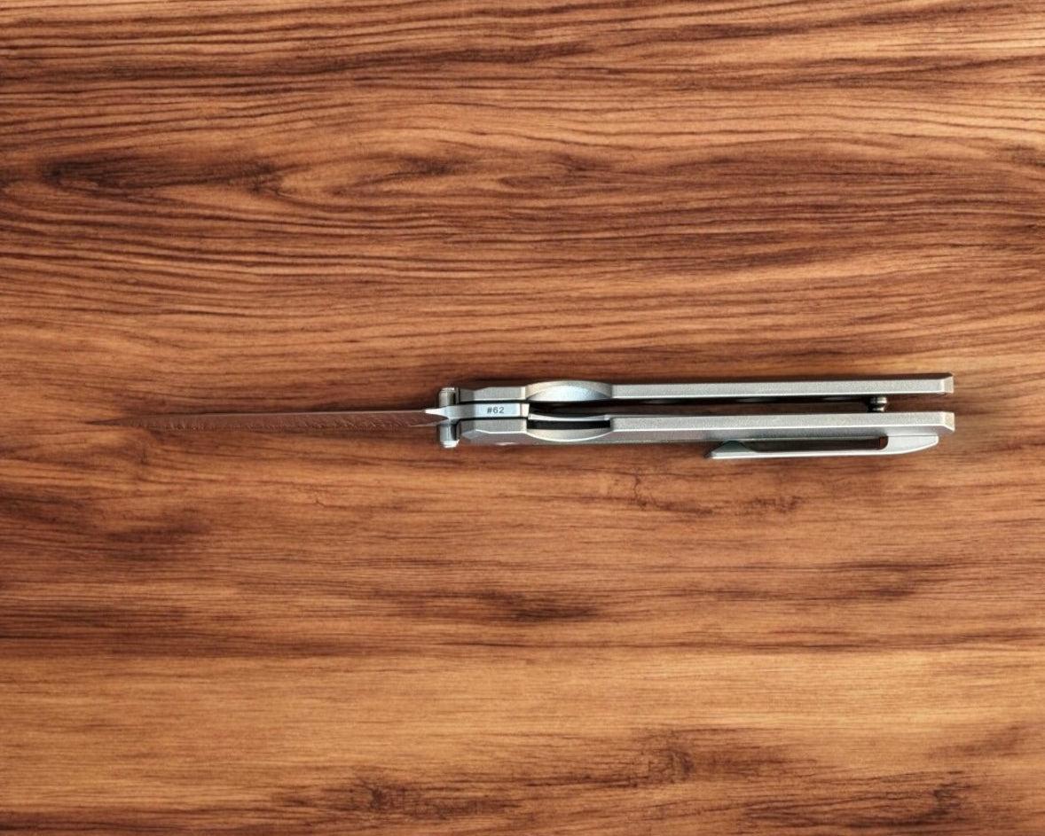 Knife Standards-Knife Standards RR3 - Orange Peel w/ Emerald Crazy Fiber Inlay Handle - Belt Satin Vanax SuperClean Blade - Milled Pocket Clip-Urban Cutlery