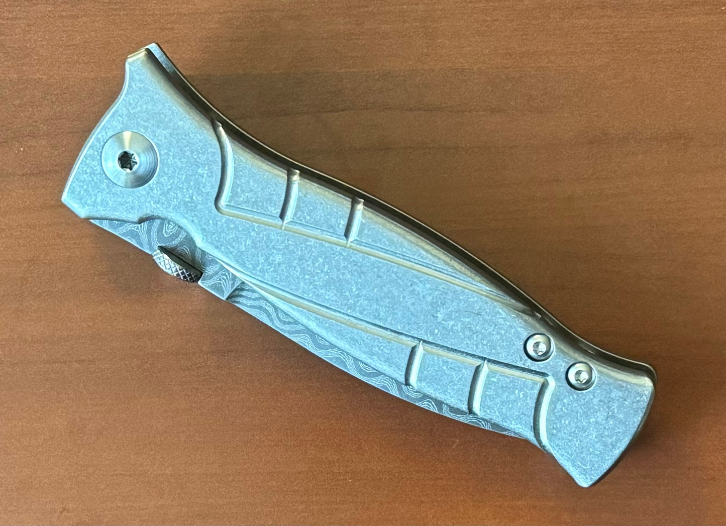 Les George Knives-Les George Knives MK3 - Damascus Blade - Sweep Stonewash Titanium Handle-Urban Cutlery