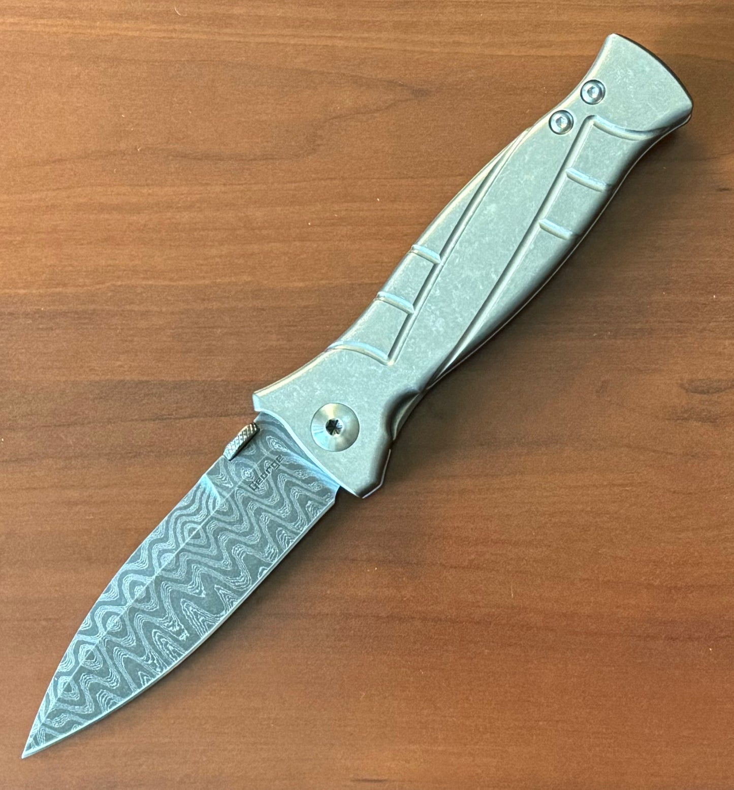 Les George Knives-Les George Knives MK3 - Damascus Blade - Sweep Stonewash Titanium Handle-Urban Cutlery