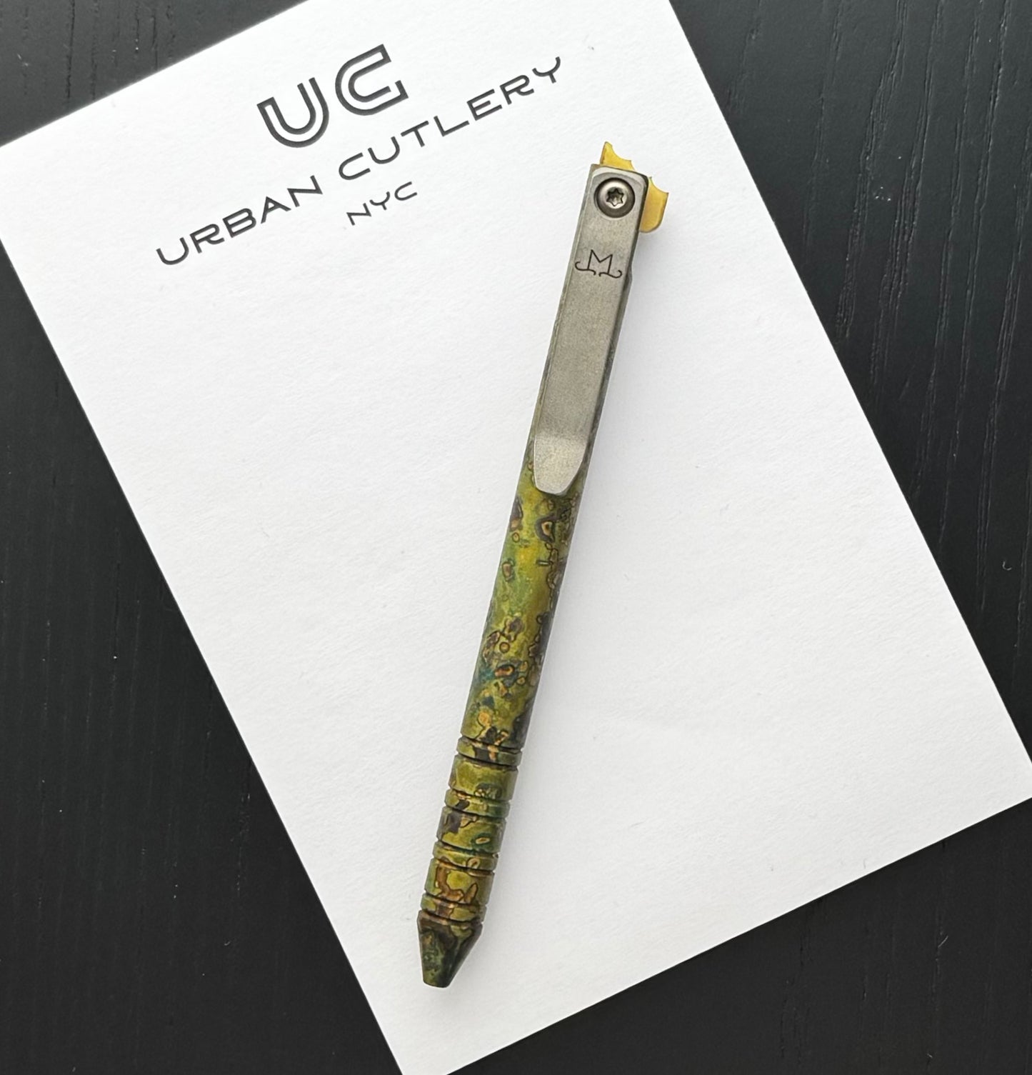 Maverick Customs-Maverick Customs Flipper Universal Pen - Ringed Shipwrecked Brass - G10 Flipper-2-Urban Cutlery