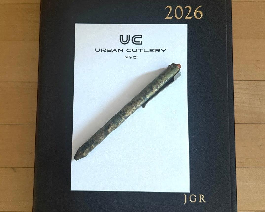 Maverick Customs-Maverick Customs Flipper Universal Pen - Sculpted and Ringed Shipwrecked Brass - Butterscotch G10 Flipper-Urban Cutlery