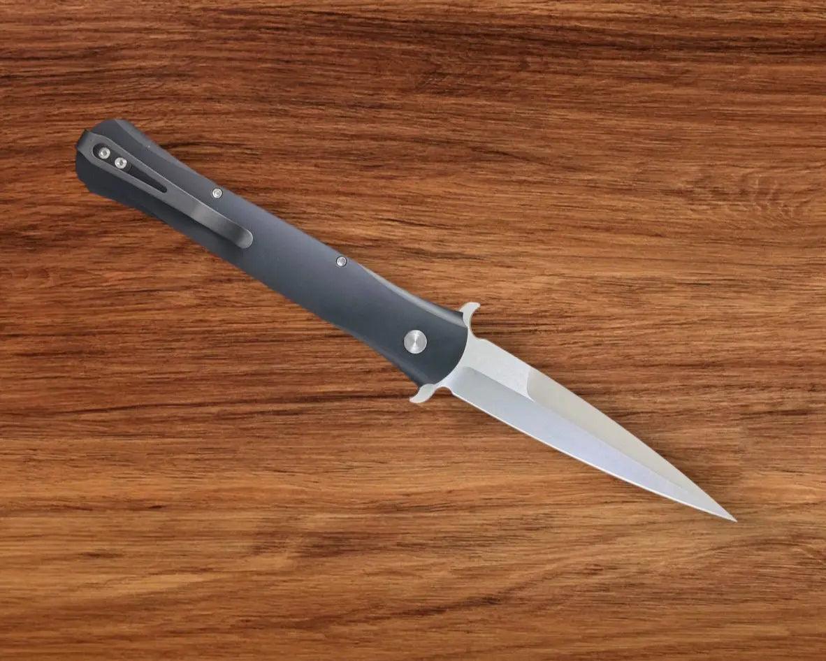 Pro-Tech 1921 MOP Large Don - Solid Black Handles - Mother of Pearl Push Button - Satin Blade with S-Guard Urban Cutlery & Lifestyle Shoppe