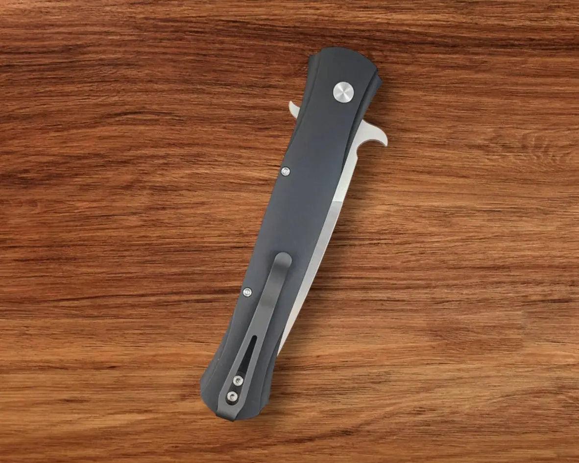 Pro-Tech-Pro-Tech 1921 MOP Large Don - Solid Black Handles - Mother of Pearl Push Button - Satin Blade with S-Guard-Urban Cutlery
