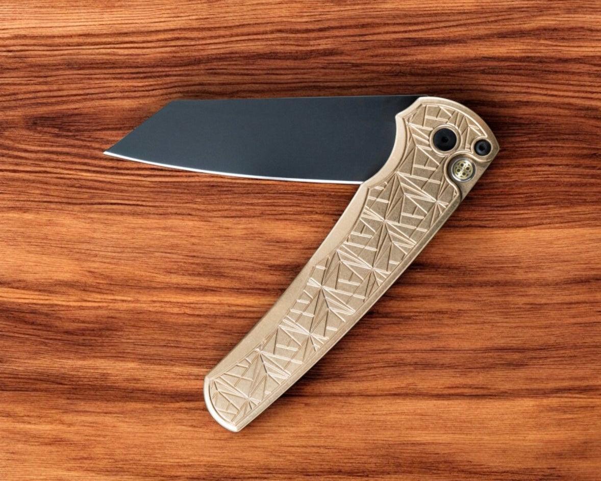 Pro-Tech-Pro-Tech 2024 Malibu "Nexus" - 25 Year Anniversary Pattern Milled AlBronze Handle - DLC Black Reverse Tanto Blade - Mosaic Pin Push Button-Urban Cutlery