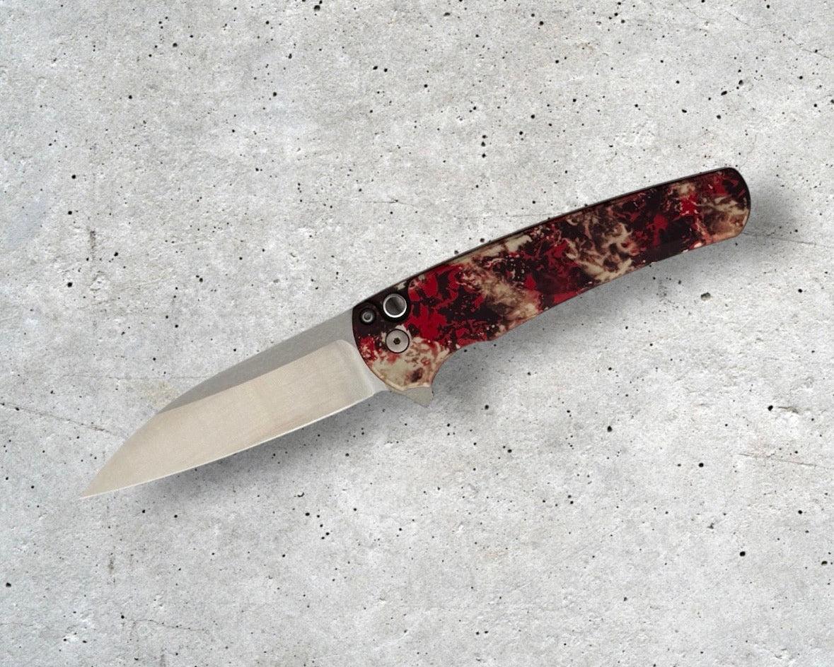Pro-Tech-Pro-Tech 5300-CTC Malibu - "Crimson Tiger Camo" Custom Anodized Handle - Machine Satin Magnacut Wharncliffe Blade - Black Lip Pearl Button-Urban Cutlery