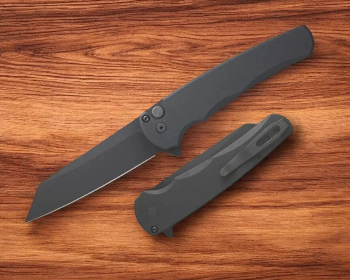 Pro-Tech-Pro-Tech 5403 Malibu - Smooth Black Handle - DLC Black Reverse Tanto Magnacut Blade - DLC Black Mini Deep Carry Clip-Urban Cutlery