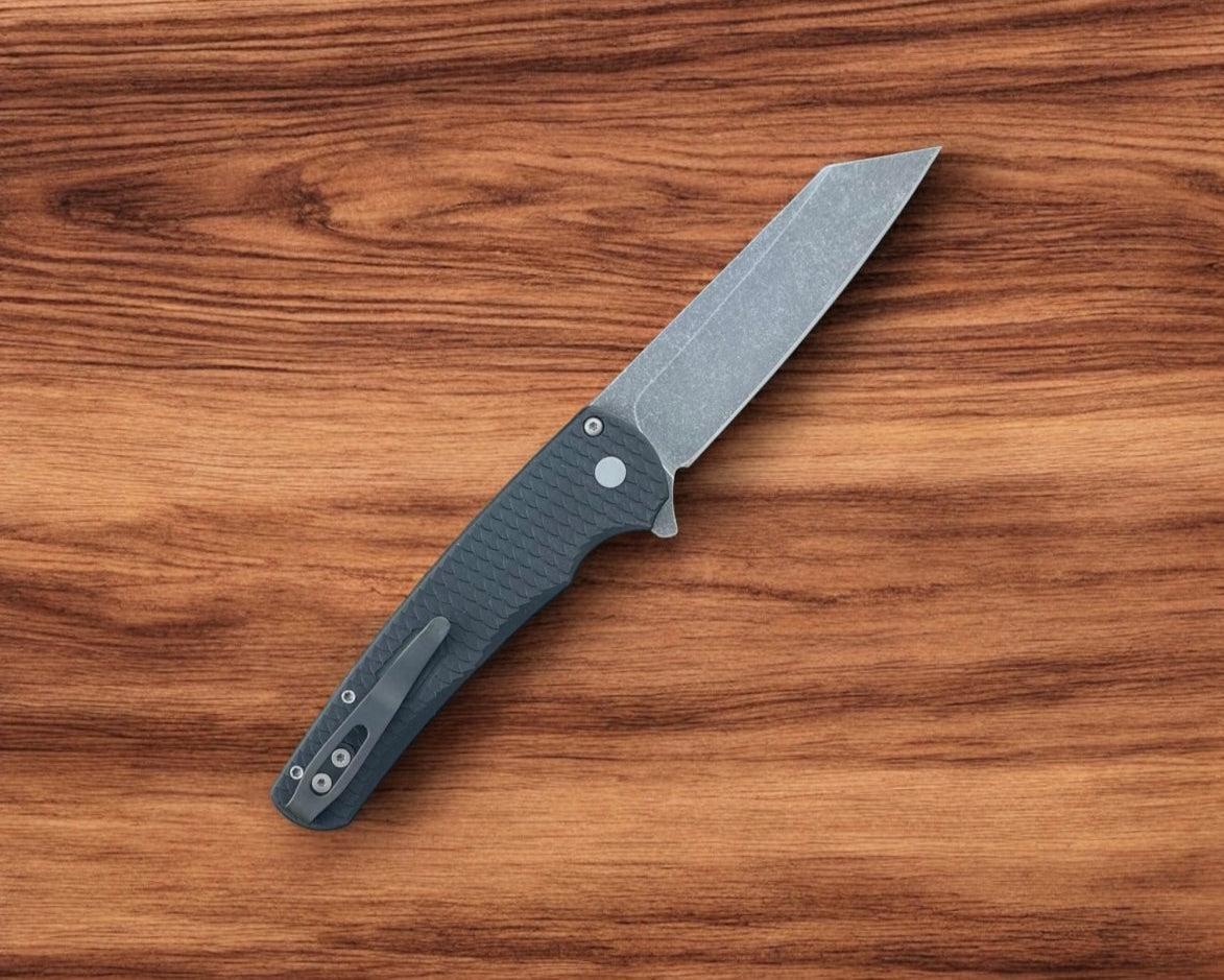 Pro-Tech-Pro-Tech 5435-AW Malibu - Black 7075 "Dragon Scale" Handle - Acid Washed Reverse Tanto Magnacut Blade - Blasted Hardware-Urban Cutlery