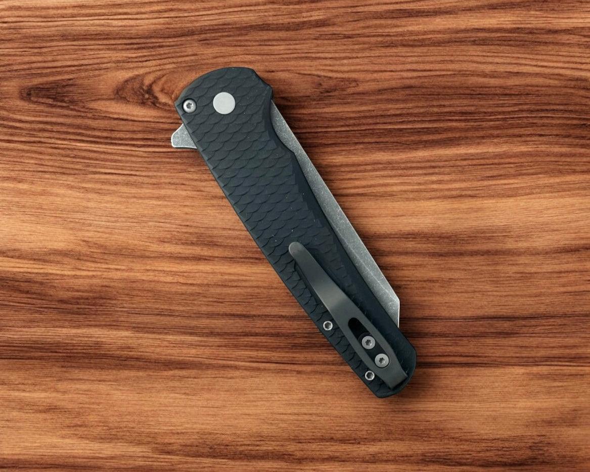 Pro-Tech-Pro-Tech 5435-AW Malibu - Black 7075 "Dragon Scale" Handle - Acid Washed Reverse Tanto Magnacut Blade - Blasted Hardware-Urban Cutlery