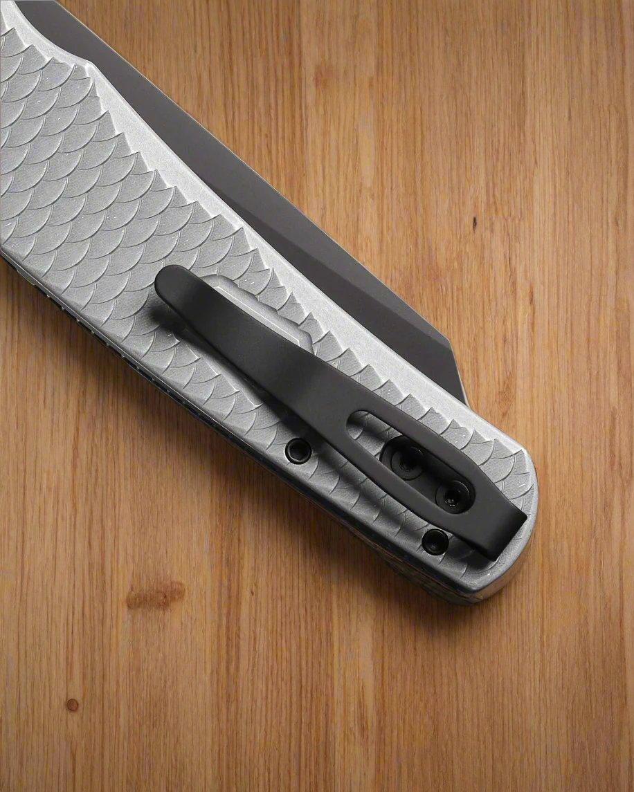 Pro-Tech-Pro-Tech 5436-BW Grey Malibu - Grey Battleworn 7075 "Dragon Scale" Handle - DLC Black Magnacut Reverse Tanto Blade - Black Clip-2-Urban Cutlery