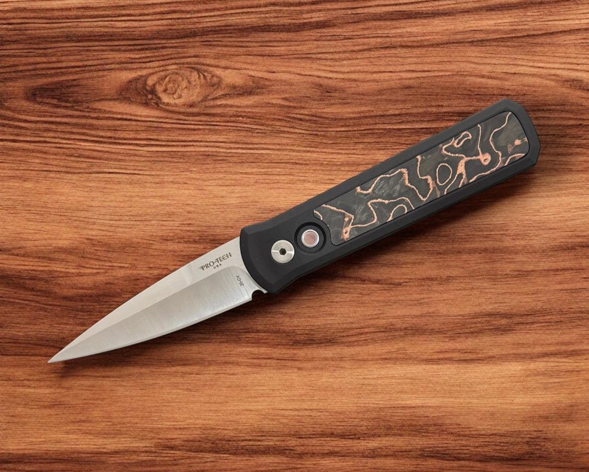 Pro-Tech-Pro-Tech 7210.Livewire.20CV Godson AUTO - Livewire Copper Carbon Fiber Inlay Handles - Satin 20CV Blade-Urban Cutlery