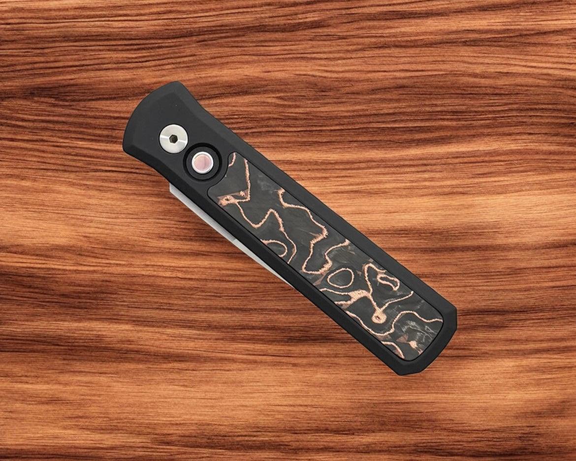Pro-Tech-Pro-Tech 7210.Livewire.20CV Godson AUTO - Livewire Copper Carbon Fiber Inlay Handles - Satin 20CV Blade-Urban Cutlery