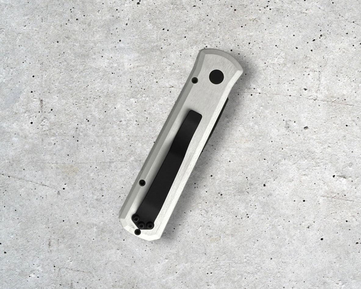 Pro-Tech-Pro-Tech BSW.Godson.1 Blade Show West 25 Godson AUTO - Clear Anodized Satin Handles - Satin DLC Black 20CV Blade - Black Lip Pearl Button /70-5-Urban Cutlery