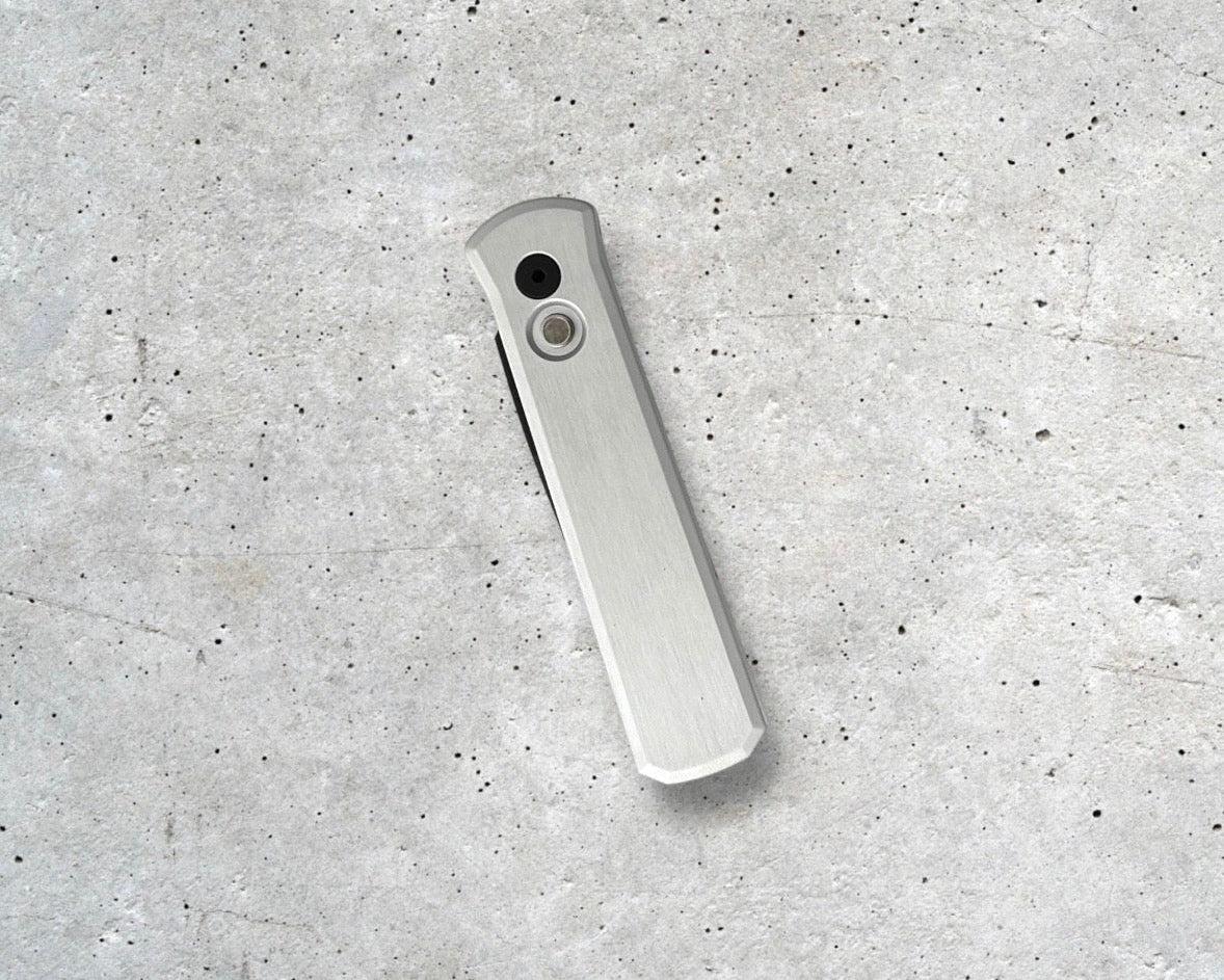Pro-Tech-Pro-Tech BSW.Godson.1 Blade Show West 25 Godson AUTO - Clear Anodized Satin Handles - Satin DLC Black 20CV Blade - Black Lip Pearl Button /70-Urban Cutlery