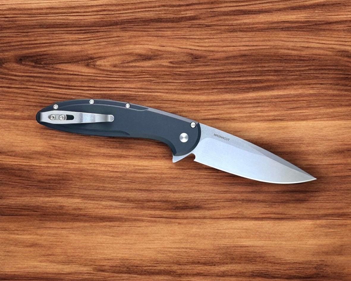 Pro-Tech-Pro-Tech CF2101-LTD.TC.Red Cambria - Black 6061 Aluminum Handles with TechnoCarbo Red Inlay - Stonewash Magnacut Blade - Black Lip Button - Satin Hardware-Urban Cutlery