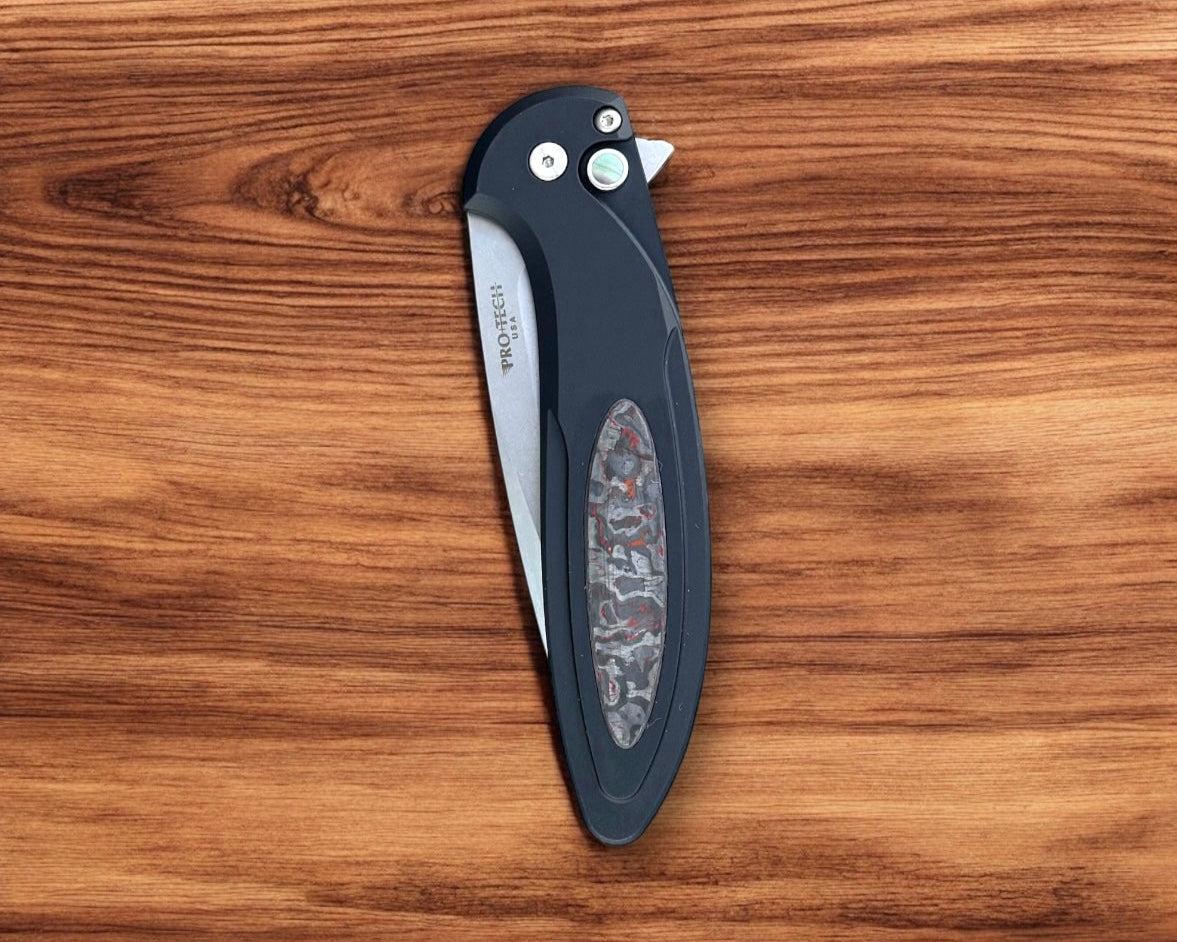 Pro-Tech-Pro-Tech CF2101-LTD.TC.Red Cambria - Black 6061 Aluminum Handles with TechnoCarbo Red Inlay - Stonewash Magnacut Blade - Black Lip Button - Satin Hardware-Urban Cutlery