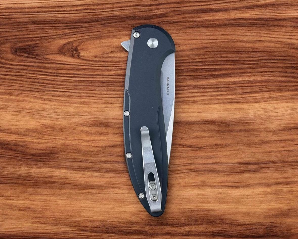 Pro-Tech-Pro-Tech CF2101-LTD.TC.Red Cambria - Black 6061 Aluminum Handles with TechnoCarbo Red Inlay - Stonewash Magnacut Blade - Black Lip Button - Satin Hardware-Urban Cutlery