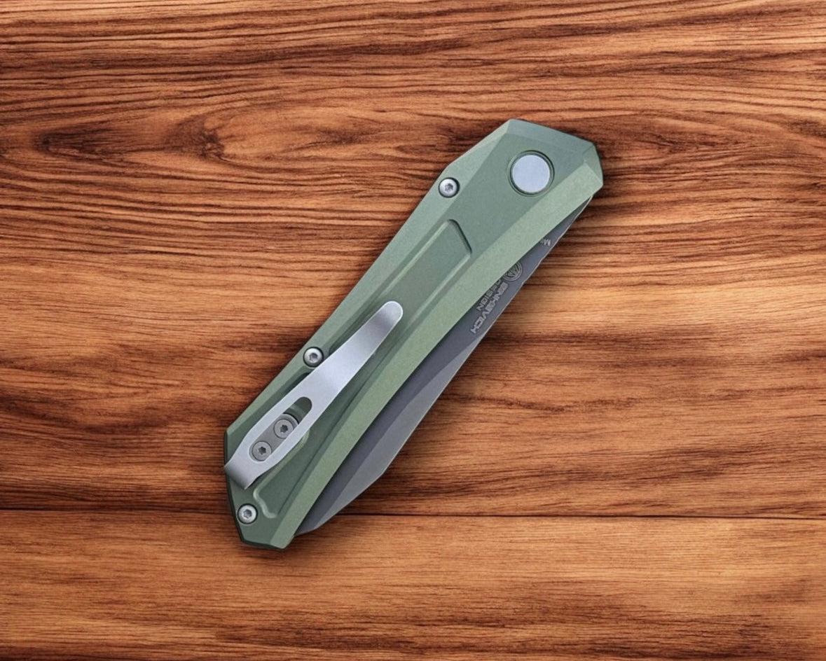 Pro-Tech-Pro-Tech DS121-Green Dmitry Sinkevich Design Oligarch Auto - Solid Green Handles - Smoky Grey DLC Magnacut Blade-5-Urban Cutlery