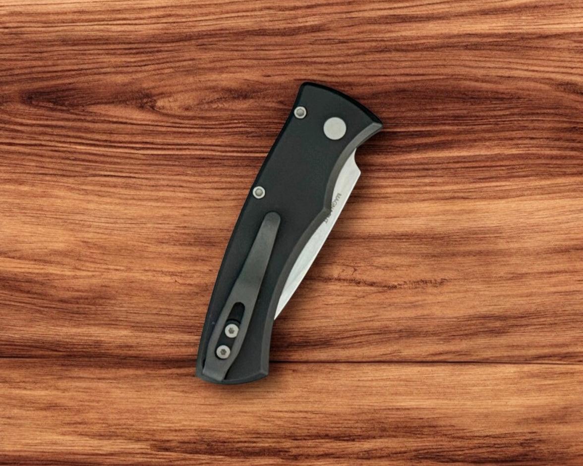 Pro-Tech-Pro-Tech DUKE2101 Duke AUTO - Black 6061 Aluminum Handle - Stonewash Magnacut Blade - Blasted Hardware - Black Clip-Urban Cutlery