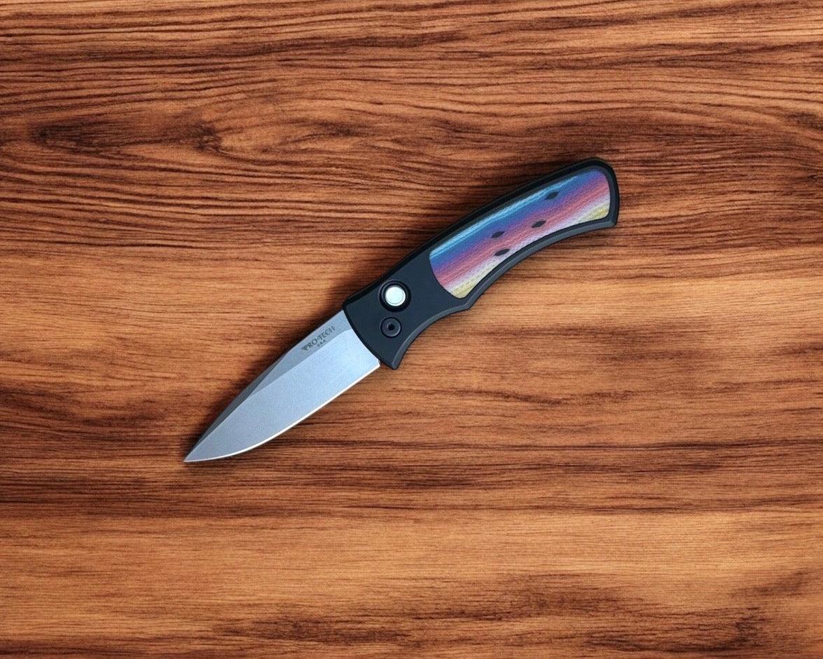 Pro-Tech-Pro-Tech DUKE.Unique.Micarta Duke AUTO - Black 6061 Aluminum Handle w/ Custom Unique Micarta Inlay - Magnacut Blade - Unique Button #1-Urban Cutlery