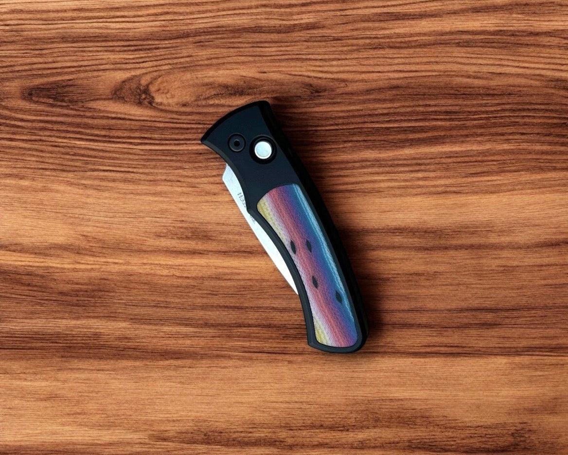 Pro-Tech-Pro-Tech DUKE.Unique.Micarta Duke AUTO - Black 6061 Aluminum Handle w/ Custom Unique Micarta Inlay - Magnacut Blade - Unique Button #1-Urban Cutlery