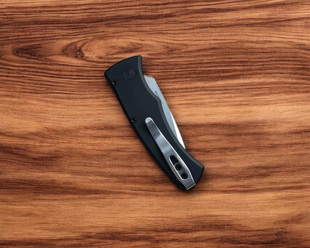 Pro-Tech-Pro-Tech DUKE.Unique.Micarta Duke AUTO - Black 6061 Aluminum Handle w/ Custom Unique Micarta Inlay - Magnacut Blade - Unique Button #1-Urban Cutlery