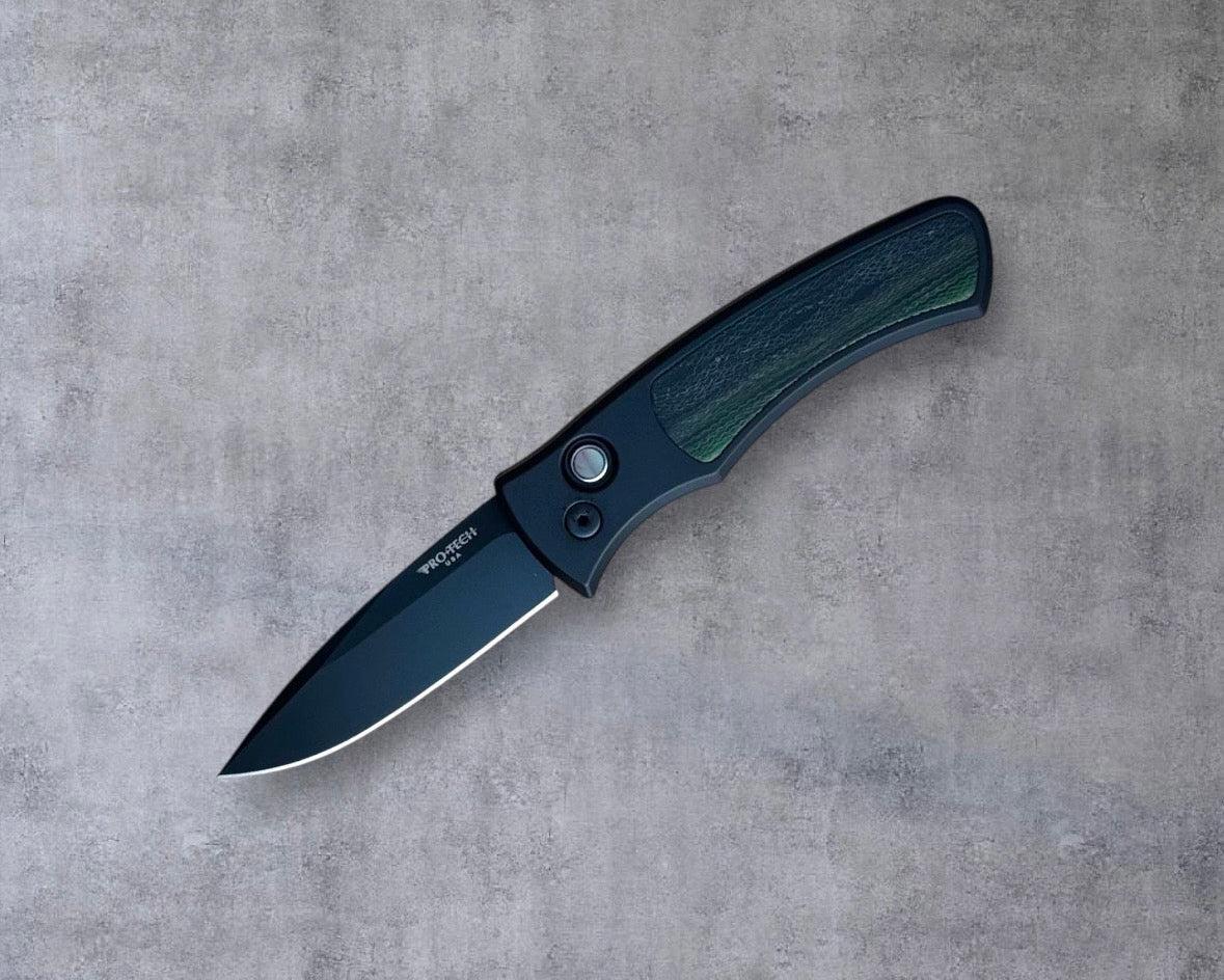 Pro-Tech-Pro-Tech DUKE.Unique.Micarta Duke AUTO - Black 6061 Aluminum Handle w/ Custom Unique Micarta Inlay - Magnacut Blade - Unique Button #2-Urban Cutlery