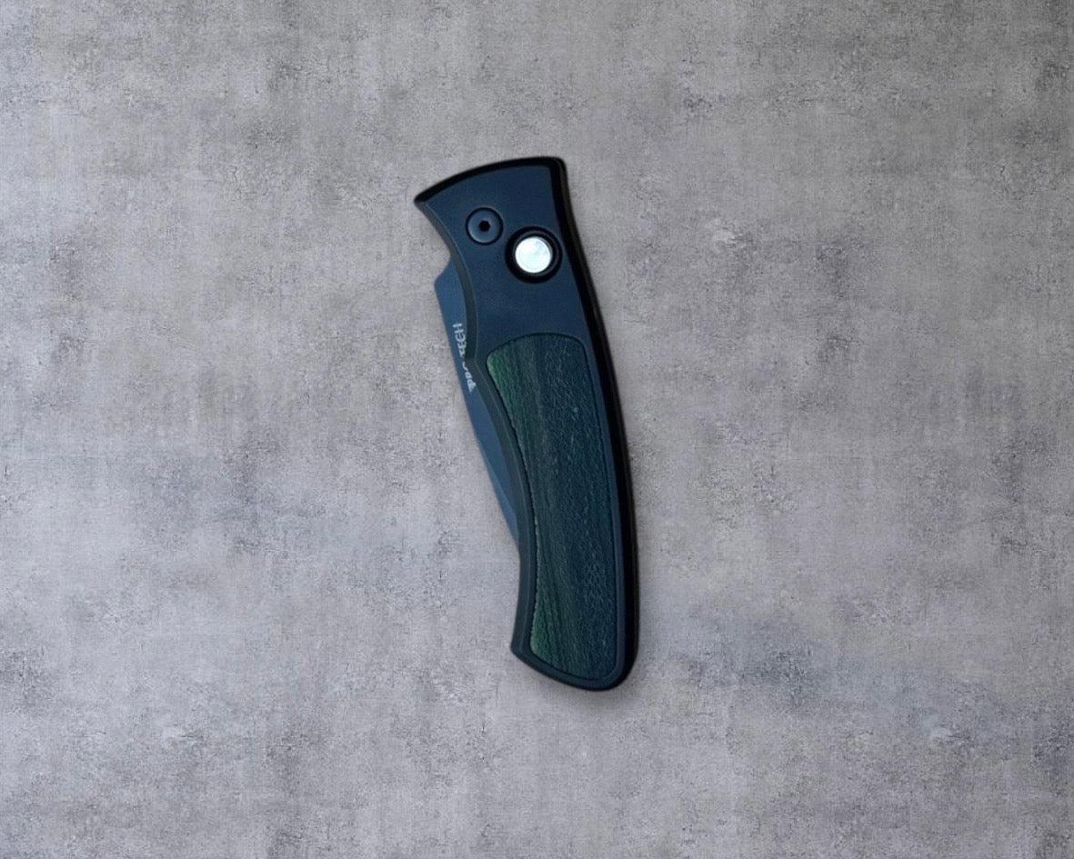 Pro-Tech-Pro-Tech DUKE.Unique.Micarta Duke AUTO - Black 6061 Aluminum Handle w/ Custom Unique Micarta Inlay - Magnacut Blade - Unique Button #2-Urban Cutlery