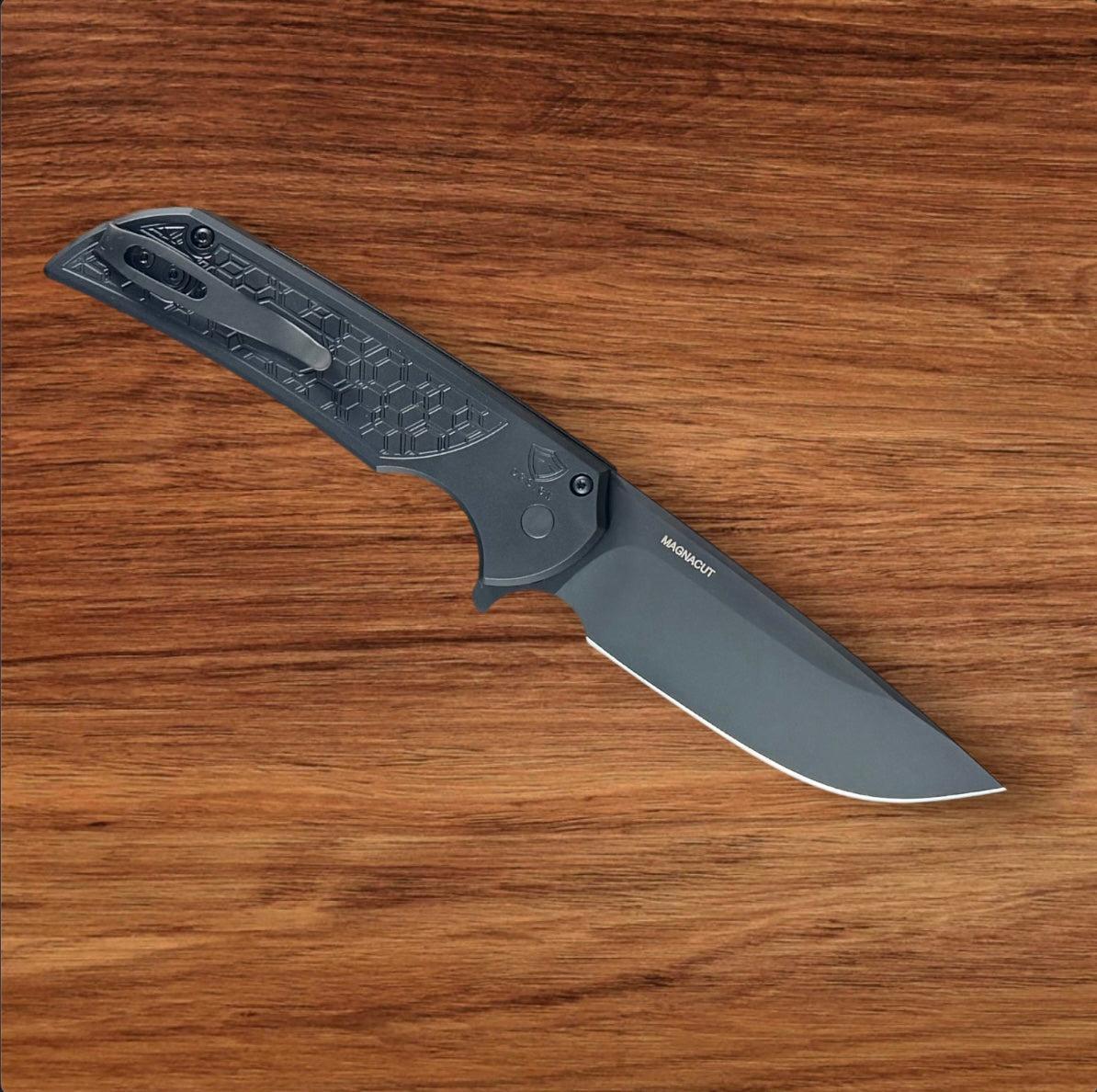 Pro-Tech-Pro-Tech Gridlock Mordax - Black "Gridlock" Handle - DLC Black Magnacut Blade - DLC Black Mini Deep Carry Clip-Urban Cutlery