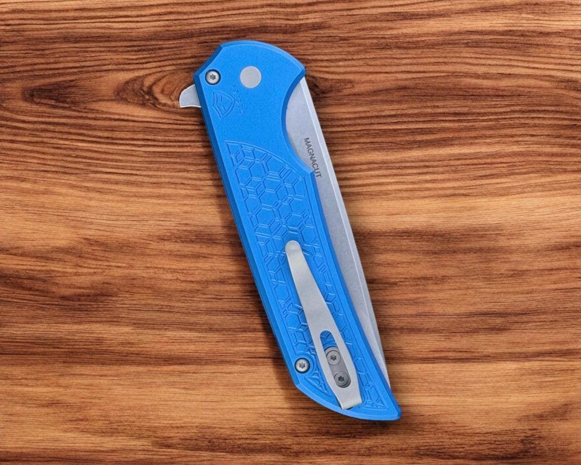 Pro-Tech-Pro-Tech Gridlock Mordax - Blue "Gridlock" Handle - Stonewash Magnacut Blade - Blasted Clip-5-Urban Cutlery