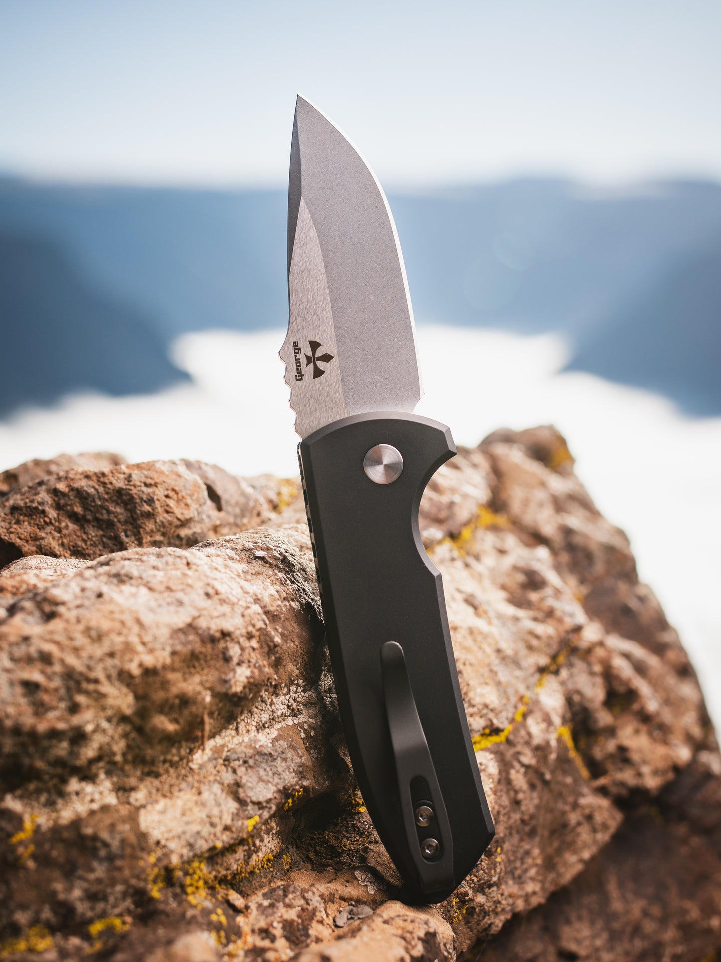 Pro-Tech-Pro-Tech LG421.Mex.Blanket Les George SBR AUTO - Custom "Mexican Blanket" Micarta Handle - Stonewash s35vn Blade - White Pearl Button-4-Urban Cutlery