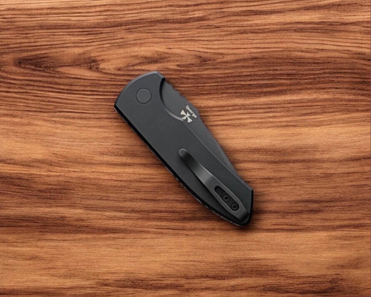 Pro-Tech-Pro-Tech Les George SBR AUTO - Custom "Starry Night" Micarta Handle - DLC Black s35vn Blade - Abalone Button-5-Urban Cutlery