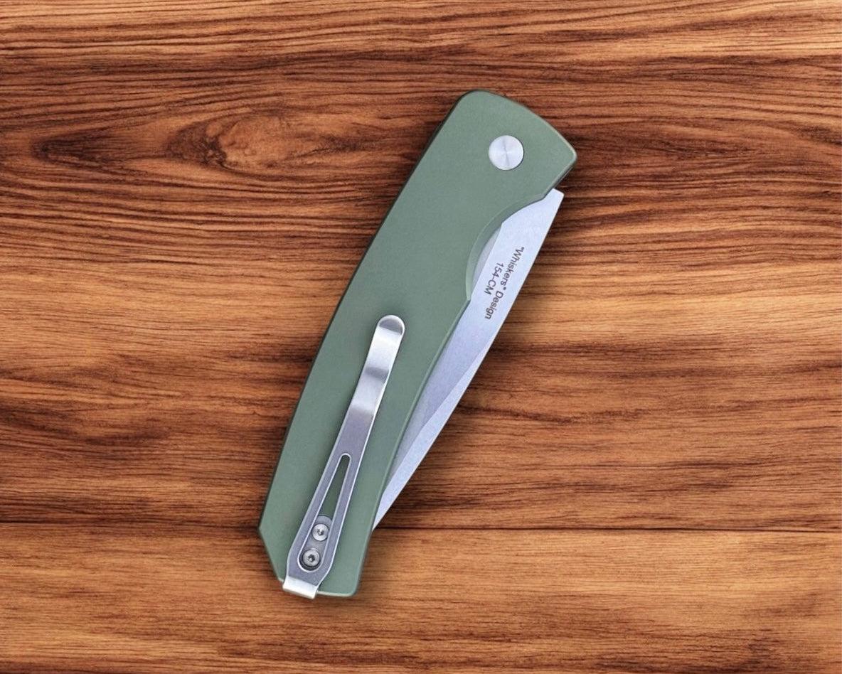 Pro-Tech-Pro-Tech M2601-Green Mike "Whiskers" Allen Design Blade Scale Release Auto - Solid Green Handles - Stonewash 154CM Blade-5-Urban Cutlery
