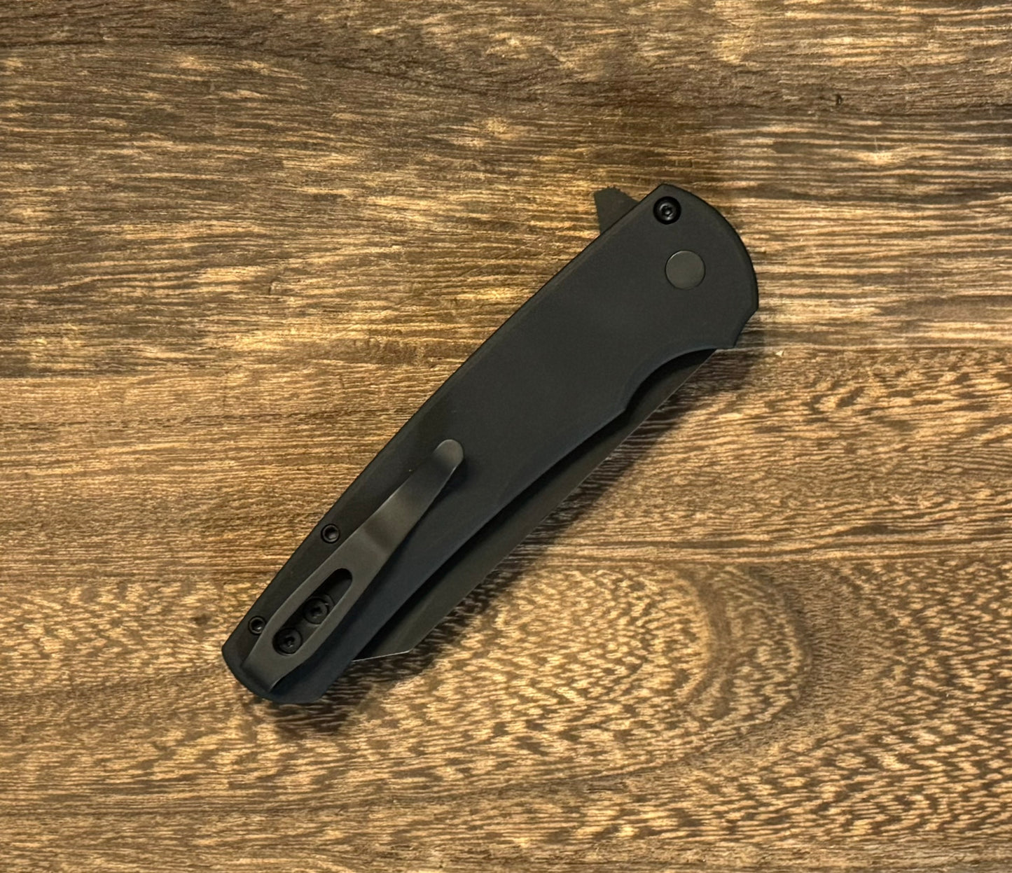 Pro-Tech-Pro-Tech NYC Watch Wind Up Malibu - Black Handle - All Black Hardware - Black Lip Pearl Button - DLC Black Reverse Tanto 20CV Blade - Satin Spine /15-Urban Cutlery