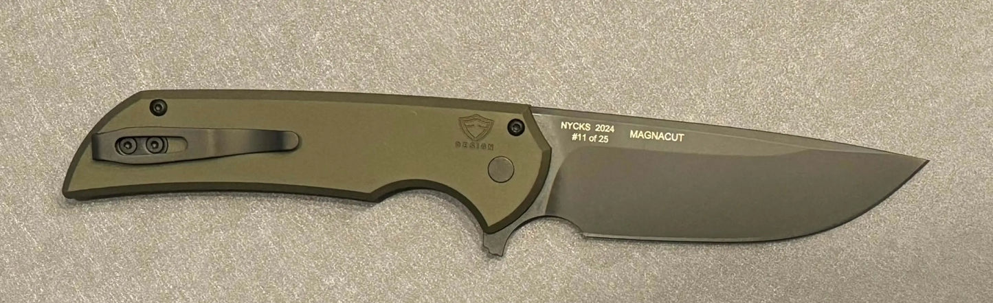 Pro-Tech-Pro-Tech NYCKS Special Mordax Wharncliffe - Green Handle - Mosaic Pin Push Button - DLC Black Magnacut Blade /25 - Brand New-Urban Cutlery