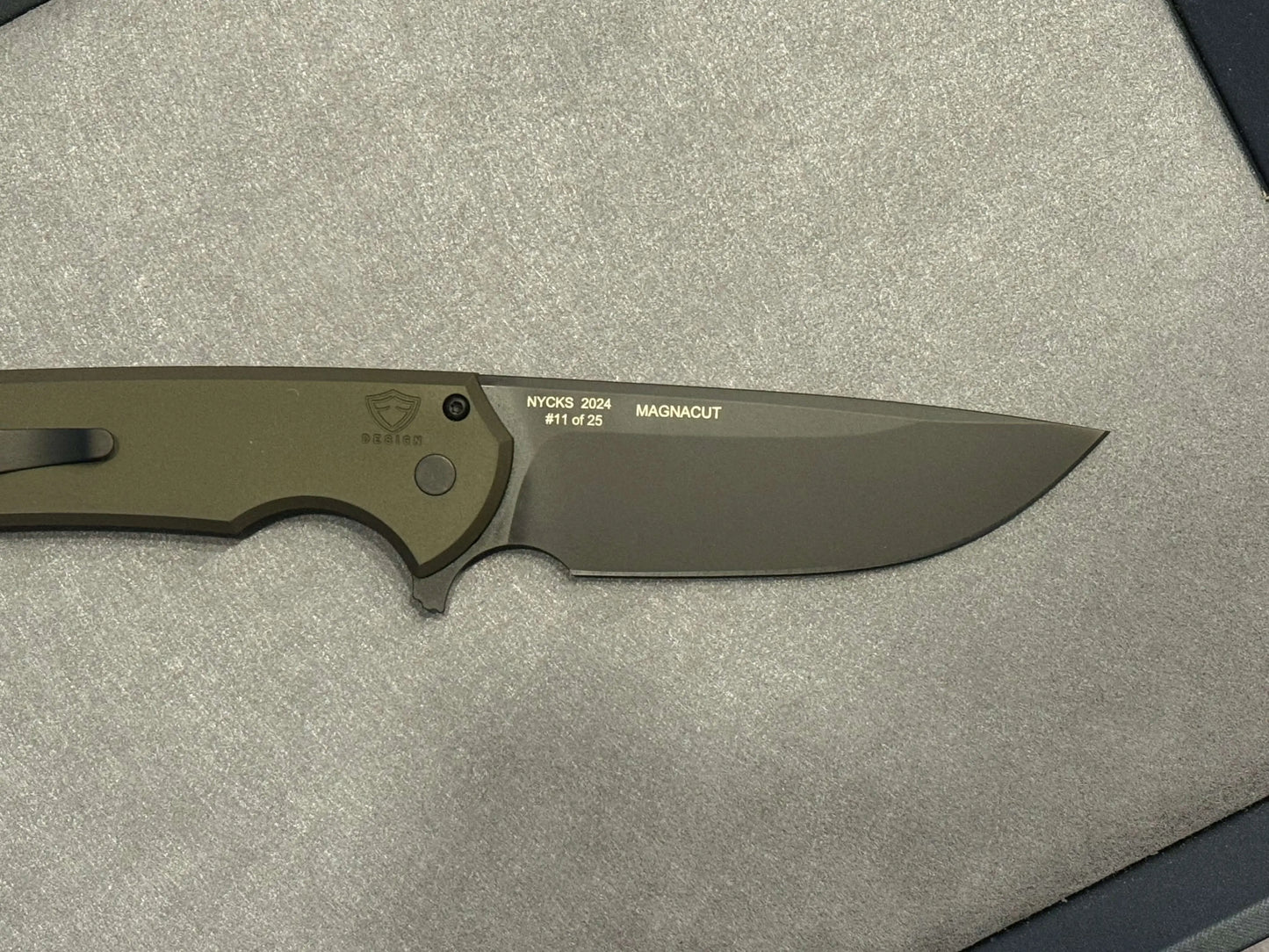Pro-Tech-Pro-Tech NYCKS Special Mordax Wharncliffe - Green Handle - Mosaic Pin Push Button - DLC Black Magnacut Blade /25 - Brand New-Urban Cutlery